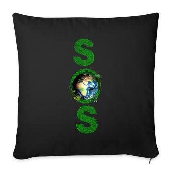 SOS Earth lettrage vert long - Housse de coussin décorative 45 x 45 cm - noir - Devant