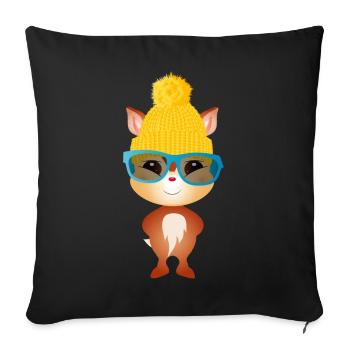 cute little deer with bobble hat and glasses - Sofa pillowcase 17,3'' x 17,3'' (45 x 45 cm) - black - Front