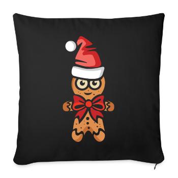 Bonhomme en pain d’épices avec chapeau de Noël - Housse de coussin décorative 45 x 45 cm - noir - Devant