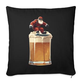 Christmas Santa on beer glass Snow après-ski party - Sofa pillowcase 17,3'' x 17,3'' (45 x 45 cm) - black - Front