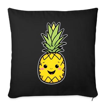 Kawaii Ananas Mascotte - Sofakissenbezug 45 x 45 cm - Schwarz - Vorne
