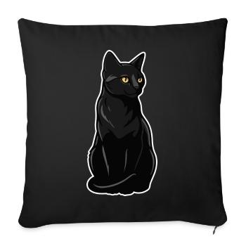 Chat Noir Assis Yeux Jaunes Portrait Élégant - Housse de coussin décorative 45 x 45 cm - noir - Devant