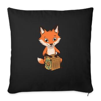 Fuchs spielt Cajon-Instrument als Geschenk - Sofakissenbezug 45 x 45 cm - Schwarz - Vorne