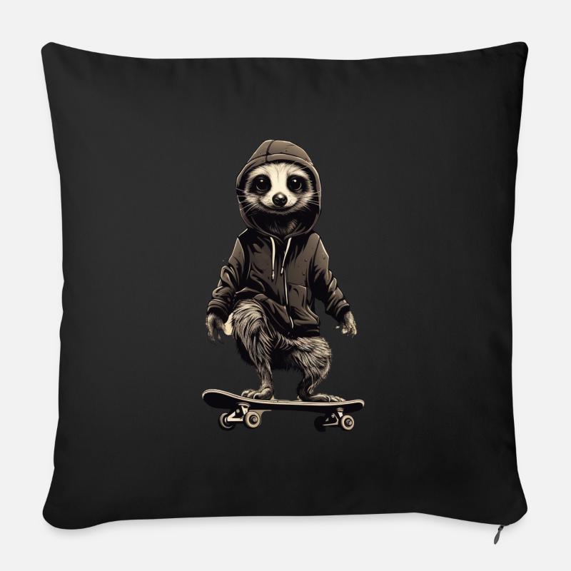 Cooles Erdmännchen auf Skateboard - Sofakissenbezug 45 x 45 cm - Schwarz