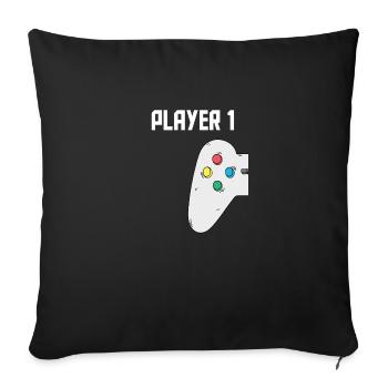 Gamer Father Son Partnerlook Player 1 Player 2 - Sofa pillowcase 17,3'' x 17,3'' (45 x 45 cm) - black - Front