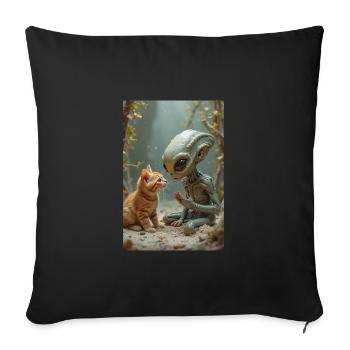 Alien Creature with Cat Companion - Sofa pillowcase 17,3'' x 17,3'' (45 x 45 cm) - black - Front