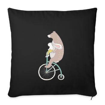 Hare and bear ride a bicycle - Sofa pillowcase 17,3'' x 17,3'' (45 x 45 cm) - black - Front