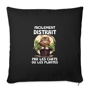 facilement distrait par les chats et les plantes - Housse de coussin décorative 45 x 45 cm - noir - Devant