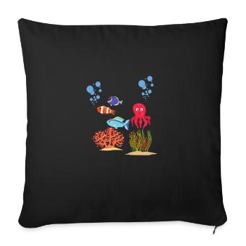 Animaux de mer Coraux Pieuvres sous-marine Pieuvres - Housse de coussin décorative 45 x 45 cm - noir - Devant