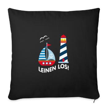 Leinen Los - Leuchtturm, Segelboot und Möwen - Sofakissenbezug 45 x 45 cm - Schwarz - Vorne