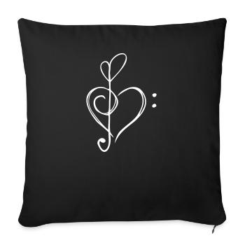 musique coeur clé de partition - Housse de coussin décorative 45 x 45 cm - noir - Devant