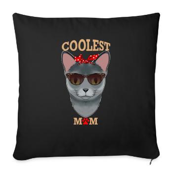 Chat bleu russe Maman I Chat le plus cool Maman I Russe - Housse de coussin décorative 45 x 45 cm - noir - Devant