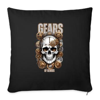 Skull Genius Zahnräder - Sofakissenbezug 45 x 45 cm - Schwarz - Vorne