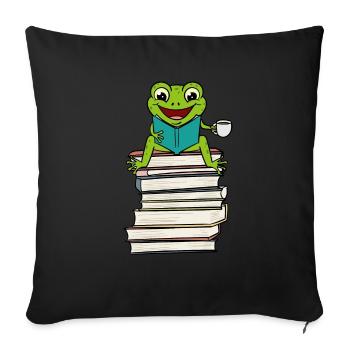 Frog sitting on Book Reading and drinking Coffee - Sofa pillowcase 17,3'' x 17,3'' (45 x 45 cm) - black - Front