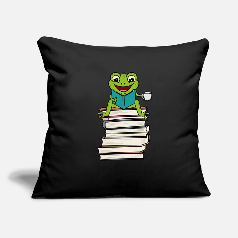 Frog sitting on Book Reading and drinking Coffee Sofa pillowcase 17,3'' x 17,3'' (45 x 45 cm)