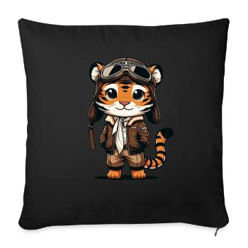 Cute Tiger Pilot - Sofa pillowcase 17,3'' x 17,3'' (45 x 45 cm) - black - Front