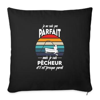 pêche, idée cadeau pêcheur humour - Housse de coussin décorative 45 x 45 cm - noir - Devant