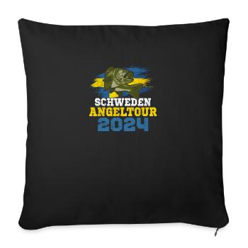 Angeln in Schweden Angelurlaub 2024 - Sofakissenbezug 45 x 45 cm - Schwarz - Vorne