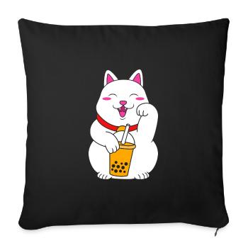 T-shirt Maneki Neko Japan Lucky Charm Boba - Housse de coussin décorative 45 x 45 cm - noir - Devant