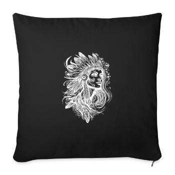 Native American Woman Face Feather Headdress Spirit Feathers - Sofa pillowcase 17,3'' x 17,3'' (45 x 45 cm) - black - Front