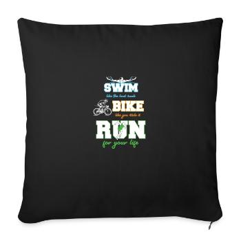 Vélo de natation | Swim Bike Run pour le triathlon - Housse de coussin décorative 45 x 45 cm - noir - Devant