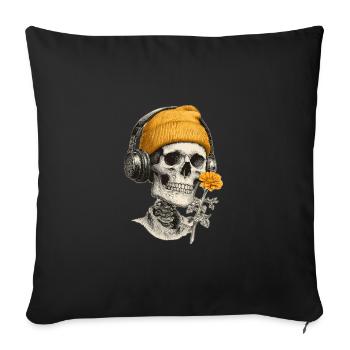 Crâne avec capuchon jaune et casque - Housse de coussin décorative 45 x 45 cm - noir - Devant