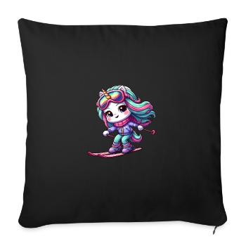 Licorne Skieur Sports d’hiver Montagnes magiques - Housse de coussin décorative 45 x 45 cm - noir - Devant