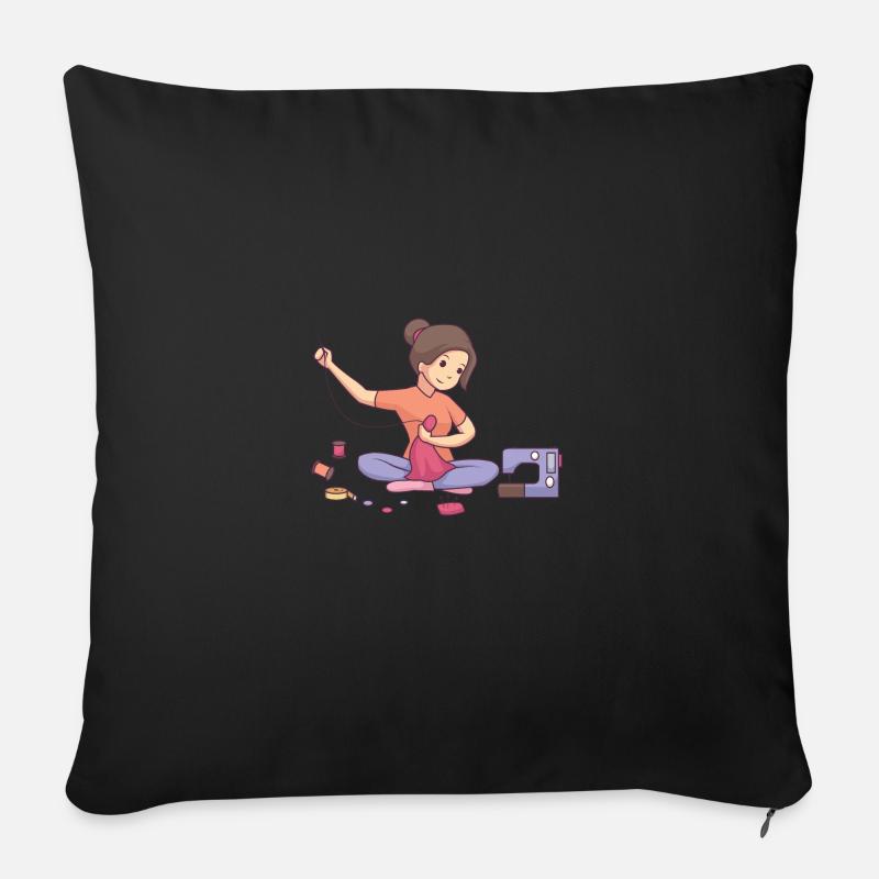Vintage sewing machine steppe design - Sofa pillowcase 17,3'' x 17,3'' (45 x 45 cm) - black