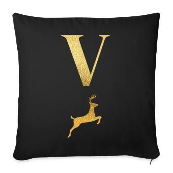 Buchstabe v goldener Hirsch - Geschenkidee - Sofakissenbezug 45 x 45 cm - Schwarz - Vorne