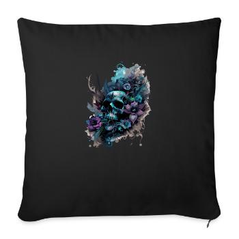 Human Skull & Flowers 39 - Sofa pillowcase 17,3'' x 17,3'' (45 x 45 cm) - black - Front