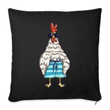 Drôle de poulets de coq et de patron de conception de poulet dans la grange - Housse de coussin décorative 45 x 45 cm - noir - Devant