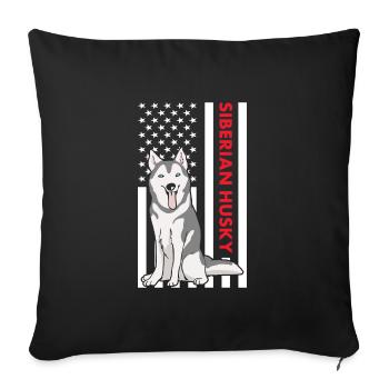 Husky sibérien Drapeau américain - Housse de coussin décorative 45 x 45 cm - noir - Devant