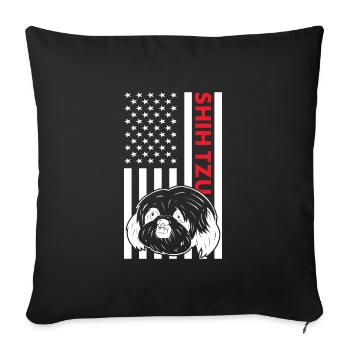 Shih Tzu Us Drapeau - Housse de coussin décorative 45 x 45 cm - noir - Devant