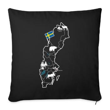 Schweden Landkarte mit Elch und Flagge - Sofakissenbezug 45 x 45 cm - Schwarz - Vorne