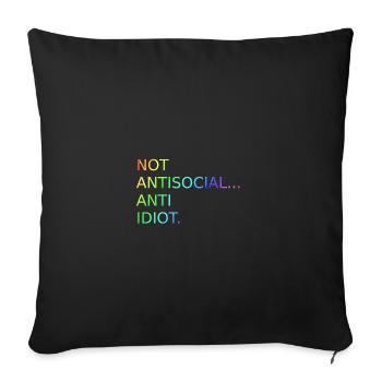 Pas antisocial anti-idiot | Dire | Drôle - Housse de coussin décorative 45 x 45 cm - noir - Devant