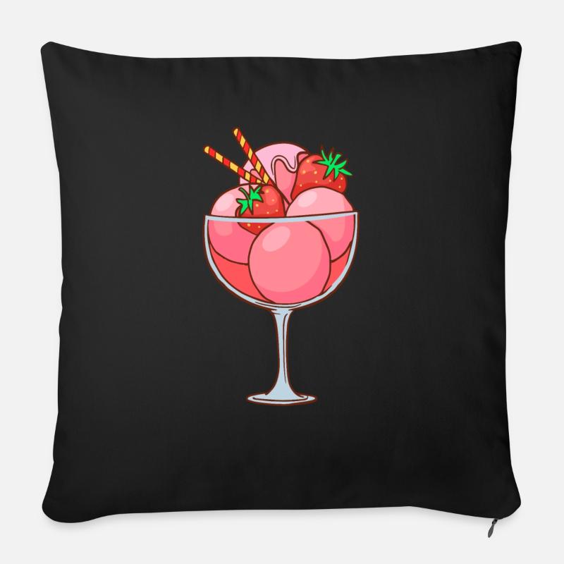 Eis Speiseeis Eiskrem Eiscreme Kugeleis Eisbecher - Sofakissenbezug 45 x 45 cm - Schwarz