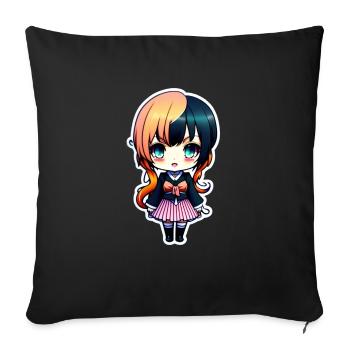cute chibi girl, cute chibi sticker - Housse de coussin décorative 45 x 45 cm - noir - Devant