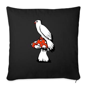 Bird sitting cute big mushroom dots toadstool - Sofa pillowcase 17,3'' x 17,3'' (45 x 45 cm) - black - Front