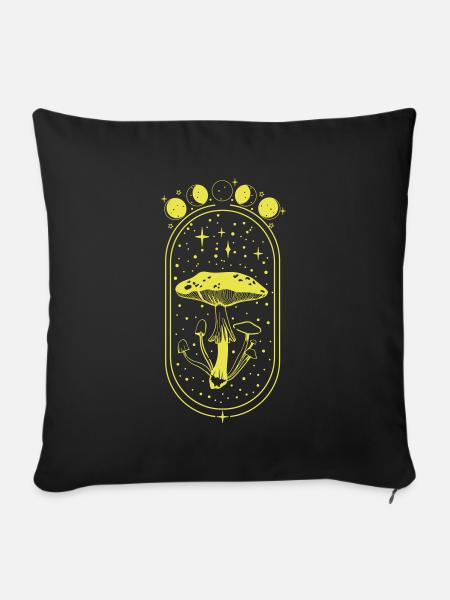 Magische Pilze mit Mondphasen - Celestial Fungi - Sofakissenbezug 45 x 45 cm - Schwarz
