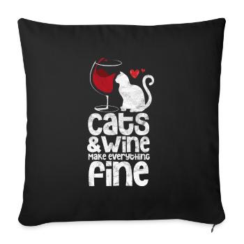 Vin Chat Vin rouge Chat Verre de vin Miau Cadeau - Housse de coussin décorative 45 x 45 cm - noir - Devant