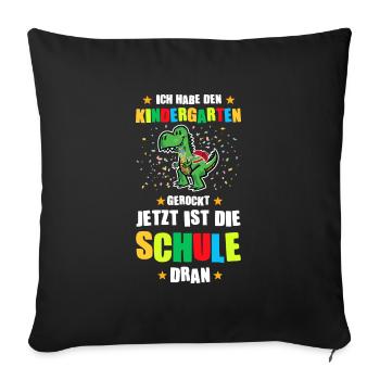 Schulkind Dino Schulbeginn Geschenk - Sofakissenbezug 45 x 45 cm - Schwarz - Vorne