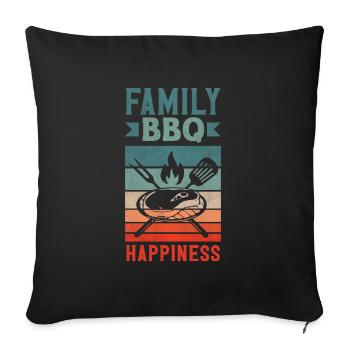 Barbecue en famille Bonheur Fête des pères Grill - Housse de coussin décorative 45 x 45 cm - noir - Devant