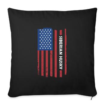 Husky sibérien Drapeau américain - Housse de coussin décorative 45 x 45 cm - noir - Devant