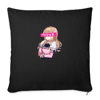 Waifu anime japonais - esthétique - Housse de coussin décorative 45 x 45 cm - noir - Devant