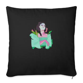 woman, pop-art, abstract, plants,pink, green - Sofa pillowcase 17,3'' x 17,3'' (45 x 45 cm) - black - Front