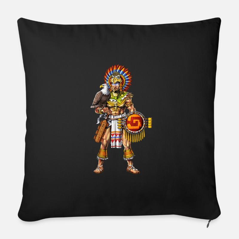 Guerrier aigle aztèque - Housse de coussin décorative 45 x 45 cm - noir