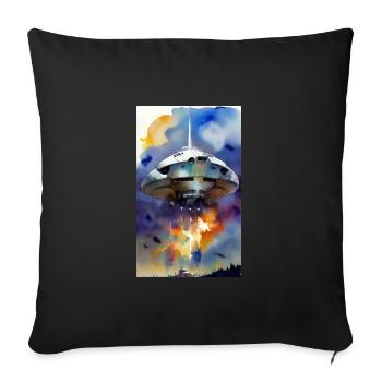 Alien | UFO | Raumschiff | UAP | Wasserfarben - Sofakissenbezug 45 x 45 cm - Schwarz - Vorne