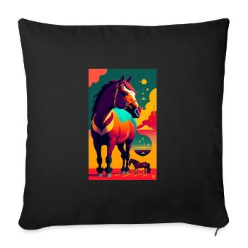 Cheval | Équitation | Animal | Monture | Coloré - Housse de coussin décorative 45 x 45 cm - noir - Devant