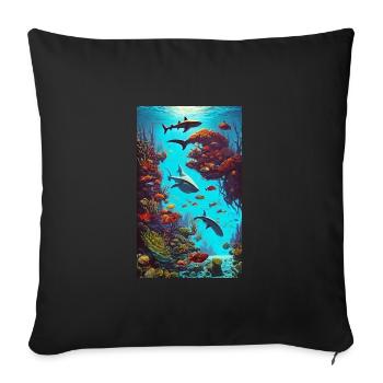 Geschenk, Geschenkidee, Hai, Raubfisch, Weißer Hai - Sofakissenbezug 45 x 45 cm - Schwarz - Vorne