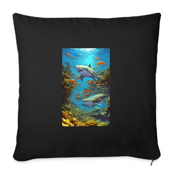 Shark | Great White Shark | Sea creature | Fish - Sofa pillowcase 17,3'' x 17,3'' (45 x 45 cm) - black - Front